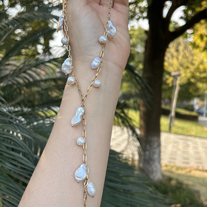 Minimalizm yaz tatlı su incileri altın kaplama zincir gelin kolye moda el yapımı inci gerdanlık kolye hediyeler kadınlar için - Product Image 1