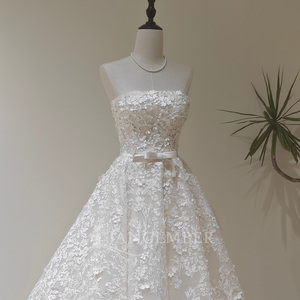 LY139 Modern Ball Gown Long Sleeveless Boat Neck Lace Crystal Appliques <b>Wedding</b> Bridal <b>Dress</b> with <b>Belt</b> - Product Image 1