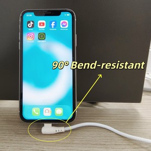 Cable USB A a Lightning en Ángulo Recto, en Forma de L para Uso en Coche y Mesita de Noche, Trenzado Blanco, Compatible con <span class=keywords><strong>iPhone</strong></span> 5-14 - Product Image 4