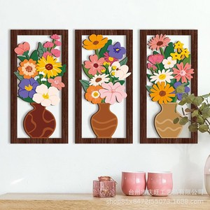 Vase floral KingWIN en bois à suspendre au mur, 55 cm, encadré, décoration de maison, art pour le salon - Product Image 3