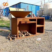 Barbecue moderne en acier Corten avec chariot - Gril extérieur résistant aux intempéries pour jardin