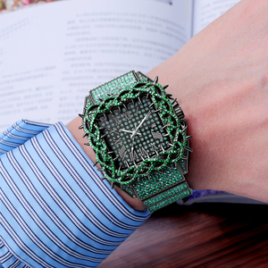 Reloj PIN <span class=keywords><strong>TIME</strong></span> PT2627 de Moda Estilo Hip-Hop para Hombre, Diseño Cuadrado Verde con Diamantes, Resistente al Agua 30M, Luminoso, de Cuarzo - Product Image 5