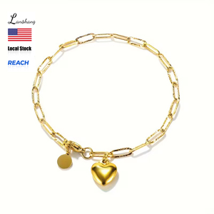 กำไลข้อมือแฟชั่นสำหรับผู้หญิงสร้อยข้อมือประดับรูปหัวใจทรงกลมเคลือบทองกันน้ำทำจากสแตนเลสสตีล - Product Image 1