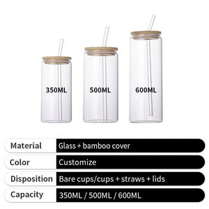 2026 Glass <b>Cup</b> Bamboo <b>Lid</b> <b>With</b> Straw Transparent Portable 16 oz Heat-Resistant Glass <b>Cup</b> for Summer - Product Image 5