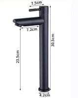 Robinet de lavabo en acier inoxydable 304 de couleur noire, corps haut, montage sur plan, eau froide, poignée unique, robinet d'eau pour salle de bain