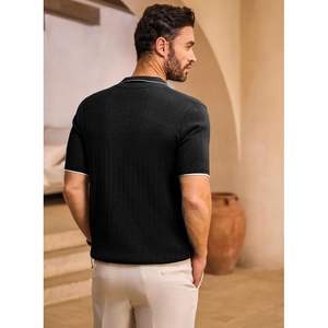 2025 polos de golf pour hommes décontracté boutonné solide tricot à manches courtes coupe classique conception côtelée - Product Image 6