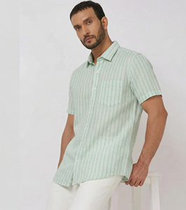 Camisa de Lino a Rayas para Hombre, Corte Slim, Transpirable, para Verano, Manga Larga, Calidad de Exportación, Venta al Por Mayor - Product Image 3