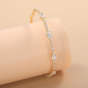 Bracelet en cristal pour femmes, ton or, zircon, bracelet ouvert élastique, bijoux à porter au quotidien - Product Image 3