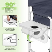 Chaise de camping moderne portable et pliante en aluminium Siège de directeur confortable Porte-gobelet Sac de magazines Durable Entrée extérieure Salle à manger