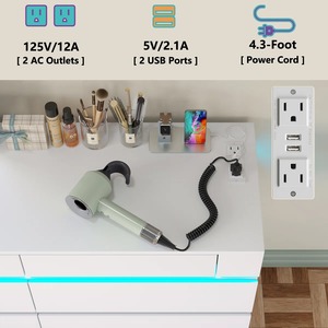 YIFAN Coiffeuse et <span class=keywords><strong>commode</strong></span> moderne <span class=keywords><strong>avec</strong></span> 8 tiroirs, 47,3 po de large, prise de courant, éclairage LED, design panneau pour salon et chambre - Product Image 3