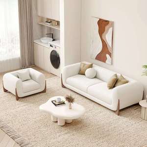 Sofá de Lujo Moderno para el Hogar, Tapizado en Terciopelo Blanco, Patas de Madera Maciza, Envío Directo de Fábrica - Product Image 3