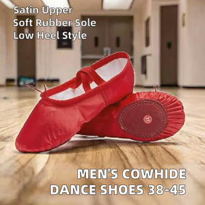 Chaussons de danse plats en satin rouge doux pour femmes, doublure en coton, semelle en caoutchouc - Product Image 2