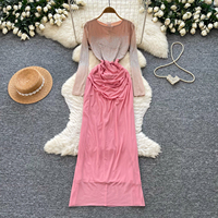 Robe longue moulante élégante pour femme à manches longues, ornée de strass et froncée, taille haute, idéale pour les soirées d'automne