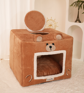 منزل كلب من الصوف القطني بيوميتك بنمط دب ناعم مستطيلي قابل للغسل مع فتحة سقف تحت صوفي - Product Image 3