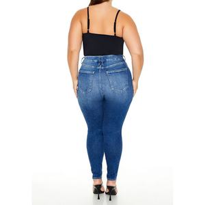 Jeans de corte de bota extragrandes sexys de cintura alta, ajustados, azul medio, lavados, estilo Mummy, de fábrica china a medida - Product Image 5