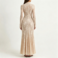 Robe longue en dentelle personnalisée pour femme, coupe trapèze, col montant, manches longues, broderie florale en dentelle, idéale pour invitées de mariage