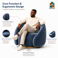 Fauteuil pivotant rond en velours avec base en métal doré et coussin pied-de-poule, canapés modernes rembourrés pour salon