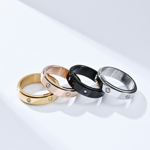 <b>Titanium</b> Steel Rotating <b>Ring</b> With Zircon Inlay Unisex Daily Jewelry Gold Black Rose Gold Silver Color Options - Product Image 1
