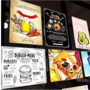 Ultra-Thin Aluminum Tempered Glass Backlit Black Silver Custom LED Menu Poster Advertising Light <b>Box</b> for Restaurants Cafes - Product Image 2