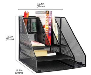 Mesh Metal Large Desktop Organizer with Magazine <b>File</b> Holder Pen Holder, and Storage - Product Image 4