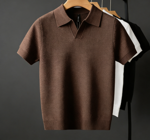 เสื้อถักแขนสั้นคอปกทรงกรรไกร ผ้าไลโอเซลล์ สำหรับผู้ชาย รุ่นใหม่ประจำฤดูร้อน เย็นสบาย ไม่ยับง่าย - Product Image 5