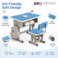 Ensemble de bureau et chaise d'étude pour enfants en métal réglable moderne avec étagère de rangement pour la maison, le bureau et le salon, mobilier de classe scolaire