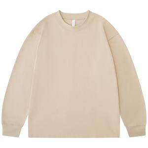 เสื้อยืดแขนยาวคอกลมสีพื้นผ้าถักนิตติ้งเนื้อหนาผ้าฝ้าย 100% สำหรับผู้ชายทรงโอเวอร์ไซส์แบบลำลอง - Product Image 6