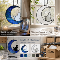 Attrape-soleil artisanal en vitrail motif chat sur la lune, en stock, livraison rapide, cadeau commémoratif pour animaux de compagnie, artisanat décoratif pour fenêtre, vente en gros