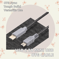 Kabel Adaptor OTG Tipe C ke USB Mini 5 Pin Kustom 25cm 50cm 1m PVC Berjaring untuk Ponsel Smartphone
