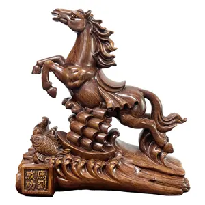 Золотое серебро, большие аксессуары для домашнего декора, фигурка из смолы, фигурки животных, деревянная лошадь, статуэтки зодиака, статуэтки животных