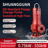 Pompe submersible pour eaux usées Shuangguan haute efficacité 5,5 kW-45 kW, 4 pôles, 6 pôles, WQ, haute levée, étanche IP68, personnalisable