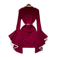 Robe unie à manches longues et taille haute pour femme, style doux, automne, vente en gros, prête à être expédiée