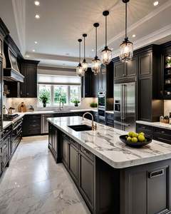 Conception de porte d'armoire de cuisine américaine Shaker 2025 avec îlot, armoires de cuisine modernes, armoires de cuisine en bois massif, finition teintée - Product Image 6