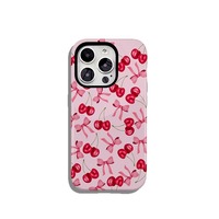 Coque de téléphone portable magnétique 2-en-1 style Ins avec motif cerise et transfert thermique, design antichoc double couche pour iPhone 17
