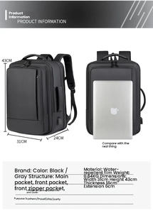 Custom High Quality Large Capacity Business Travel Computer Bag With USB Charging Waterproof Laptop <strong>Backpack</strong> - Product Image 6