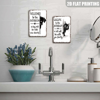 Letrero Metálico de Pared con Diseño de Perro y Gato Escondidos en el Baño, Decoración Divertida con Frases de Mascotas para el Hogar, Baño, o Granja