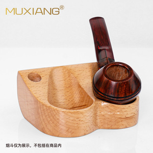 Muxiang Solid Wood <b>Pipe</b> Rack Two Slot Display <b>Stand</b> Polished Eco Friendly - Product Image 2