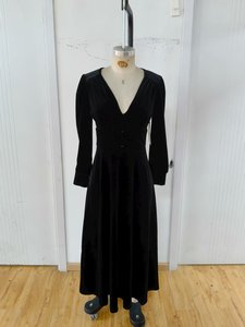 Chic negro terciopelo con cuello en V Maxi <span class=keywords><strong>vestido</strong></span> cintura Natural marinero cuello tejido patrón para verano Formal Galas día OEM servicio disponible - Product Image 2