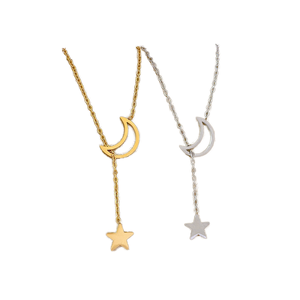 Collana in Acciaio Inossidabile con Stella e Luna, Elegante e Semplice, con Pendente a Mezzaluna Vuota, Catena Regolabile in <span class=keywords><strong>Lana</strong></span> per Donna - Product Image 1
