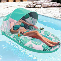 Fauteuil inclinable portable en maille PVC avec porte-gobelet et pare-soleil amovible, ponton gonflable pour piscine pour adultes