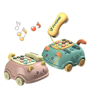 Multifunctional Kids Chinese and English Bilingual Learning Phone Toy Baby Early Educational Pull Line Light Music Toy Telephone
