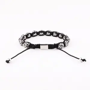 High Quality Stainless Steel Skull Charm Beads Braided Adjustable Bracelets Men JBS12535