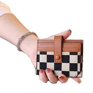 Portafogli Minimalisti a Quadri in Tela per Donne, Porta Carte di Credito RFID Sottile, Design Piatto per Signore, <span class=keywords><strong>Portamonete</strong></span> - Product Image 6