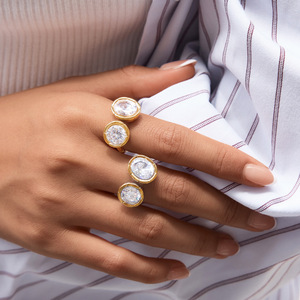 Women's 18K <b>Gold</b> Plated <b>Cocktail</b> <b>Ring</b> With Natural Round Diamond Bezel Setting Classic Engagement Jewelry - Product Image 2