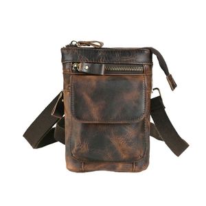 กระเป๋าคาดเอวหนังแท้สไตล์เรโทรสำหรับผู้ชาย ยี่ห้อ Factory Tactical Outdoor รุ่น Crazy Horse พร้อมช่องใส่โทรศัพท์ขนาด 7 นิ้ว และซิป - Product Image 3