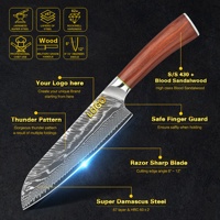 Couteau Santoku en acier inoxydable de 7 pouces, manche en bois de santal de sang fait à la main avec logo personnalisé pour magasin AMZ, 10% de réduction