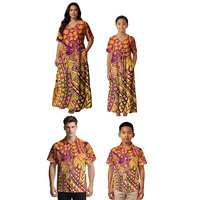 Ensemble familial personnalisé toutes saisons avec logo, chemise polynésienne pour homme et garçon, robe samoane pour femme et fille, tenues hawaïennes pour père, mère, fils et fille