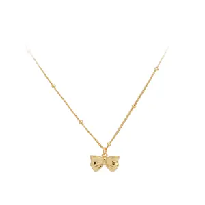 2023 March 925 Gold Plated Stainless Steel Bow Knot Bow Tie Charm Choker Necklace