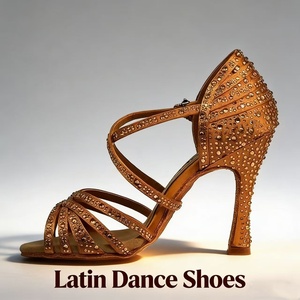 Zapatos de Baile Latinos Profesionales de Suela Suave Marrón de 9 cm para Salsa, Tango, Jazz, Modernos, con Tacón Duro, para Estudio - Product Image 2
