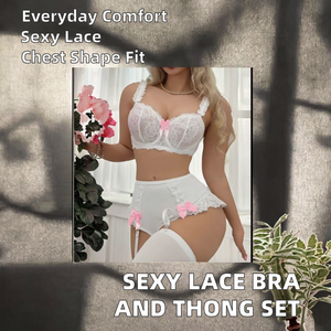 Conjunto de sujetador y bragas de encaje sólido con aros, transpirable, con tirantes ajustables y tanga de talle bajo para mujer, ideal para busto pequeño. - Product Image 2